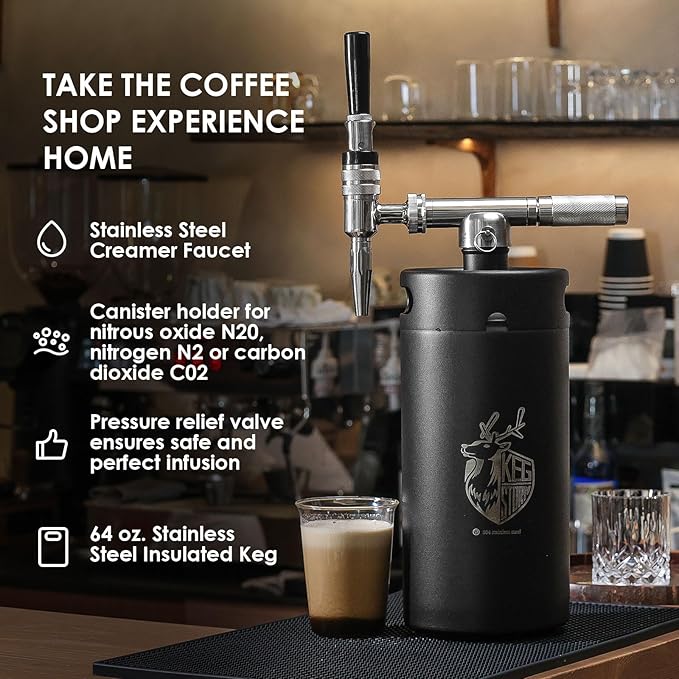 Stainless Steel 128 oz （3.8L）Nitro Cold Brew Coffee Maker - Portable Mini Keg System - with Stout Creamer Faucet Large Home Keg - Collapsible Funnel &amp Drip Mat