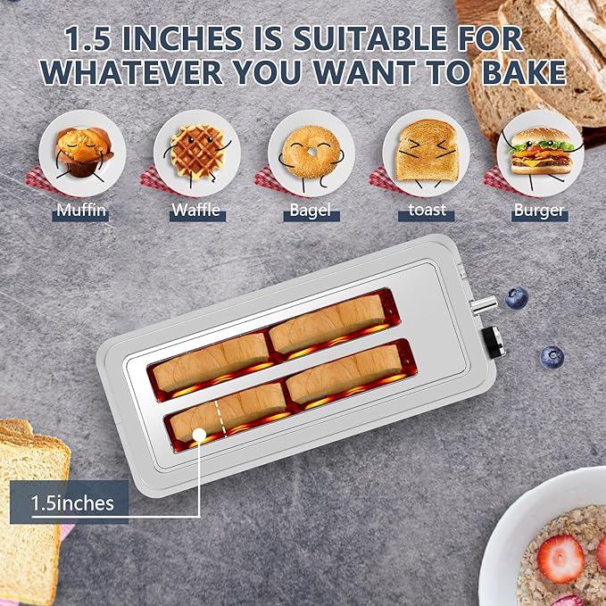 4-Slice Toaster Extra Wide Long Slot Toaster 6 Browning Settings Bagel/Defrost/Reheat Functions Removable Crumb Tray Stainless Steel Housing (Stainless Steel)