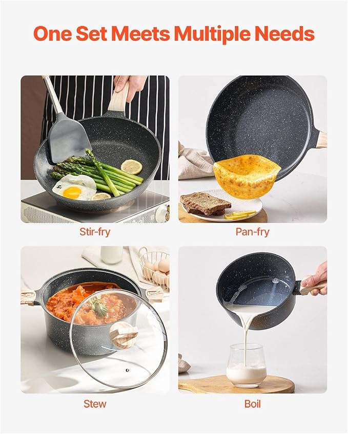 19 Piece Pots and Pans Set Nonstick Granite Cookware Induction Ready - Black Kitchen Cookware Set