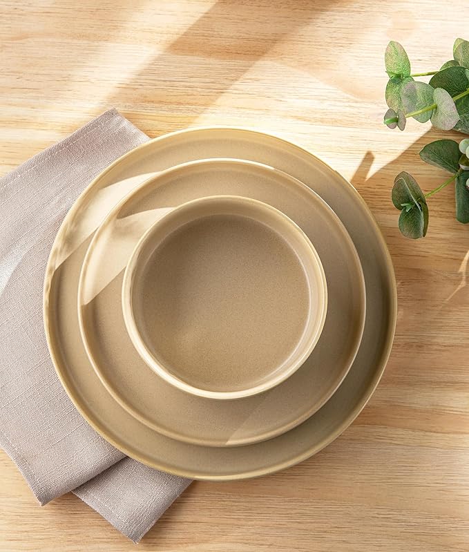 TheTerra Ceramic Dinnerware Sets for 4 12 Pieces Handmade Reactive Glaze Plates and Bowls Set Scratch Resistant Dish Set Oven &amp Microwave &amp Dishwasher Safe Ivory Cream