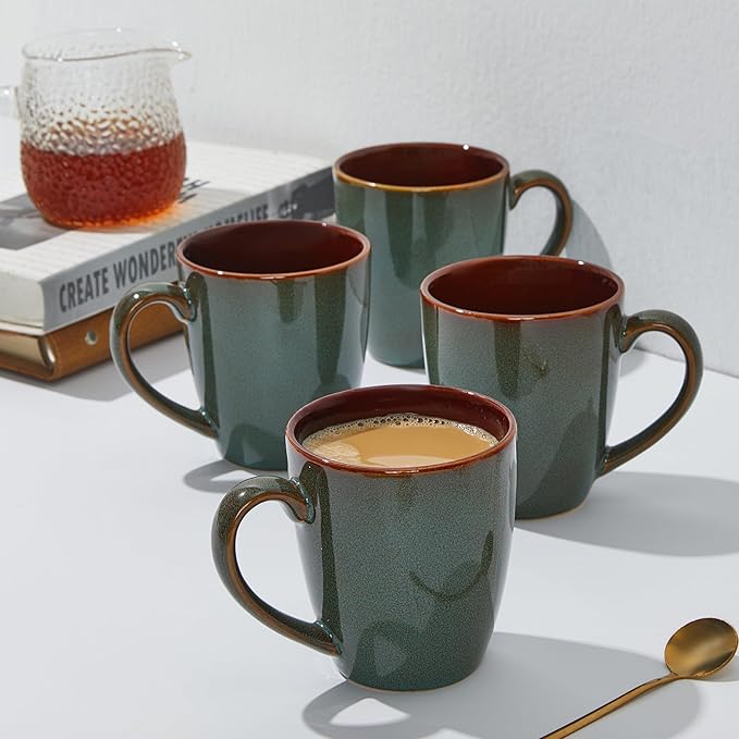16 Pieces Dinnerware Sets with Mugs Brown Green