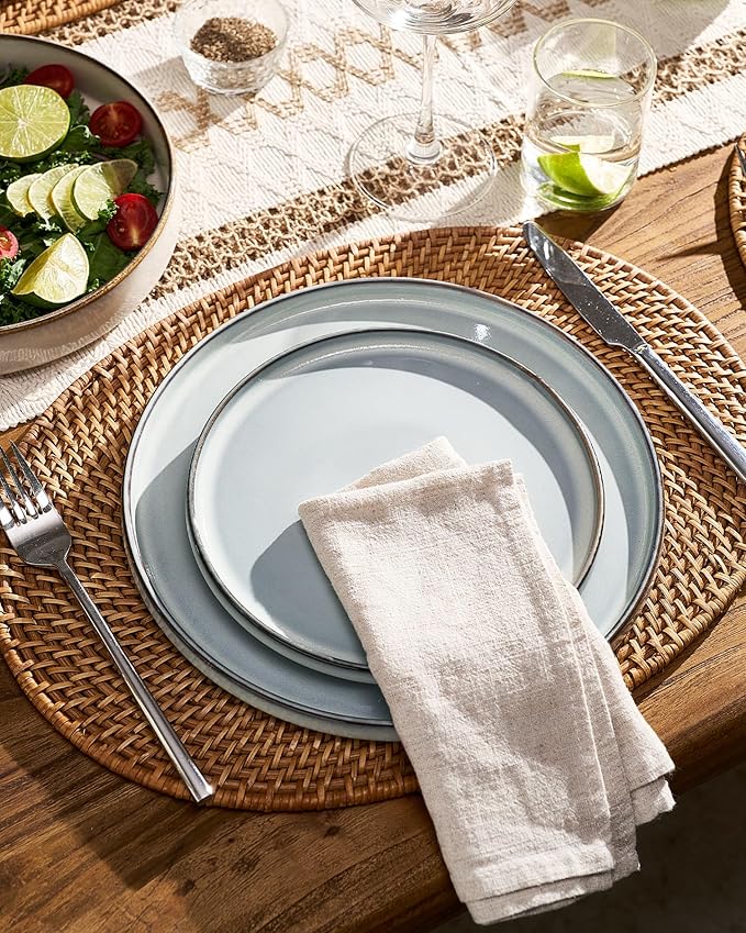 Famiware Annecy Plates and Bowls Sets 12 Pieces Dinnerware Sets Microwave and Dishwasher Safe Dishes Set for 4 Chip and Scratch Resistant Grey-Blue