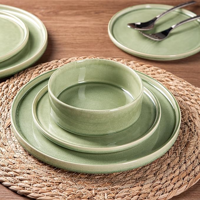 AmorArc Ceramic Dinnerware Sets with Coffee Mug Handmade Stoneware Reactive Glaze Plates and Bowls Set Scratch Resistant | Dishwasher &amp Microwave Safe Service for 6 (24pc)