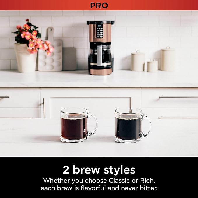 Ninja Programmable XL 14-Cup Coffee Maker PRO with Permanent Filter 2 Brew Styles Classic &amp Rich Delay Brew Freshness Timer &amp Keep Warm Dishwasher Safe Copper DCM201CP