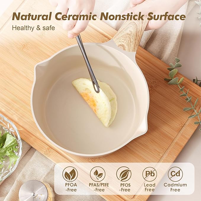 SENSARTE Ceramic Nonstick Sauce Pan with Lid 2.5 Quart Saucepan with Double Spout Large Cooking Pot Non toxic Kitchen Sauce Pot Non stick Saucier Pan Induction Cookware PFOA PTFE PFAS Free