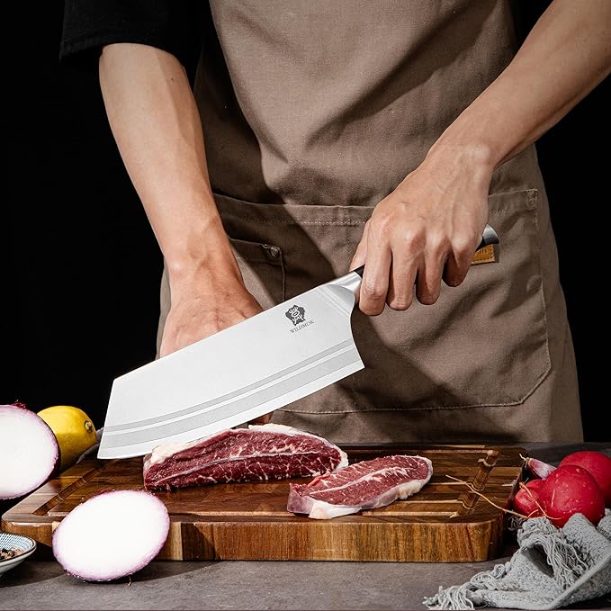 WILDMOK Meat Cleaver Knife 7.8 Inch Ultra Sharp Chinese Chef's Knives - Kitchen Chopping Knife German Steel &amp Ergonomic Handle for Meat Cutting Vegetable Slicing