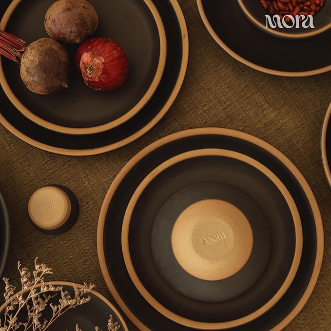 MORA Small Bowls Set of 4 16oz Ceramic Pottery Dessert Bowls - Microwave Oven and Dishwasher Safe - Liquorice