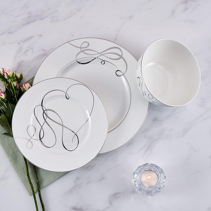 Mikasa Love Story Platinum Banded 24 Piece Dinnerware Set Service for 8