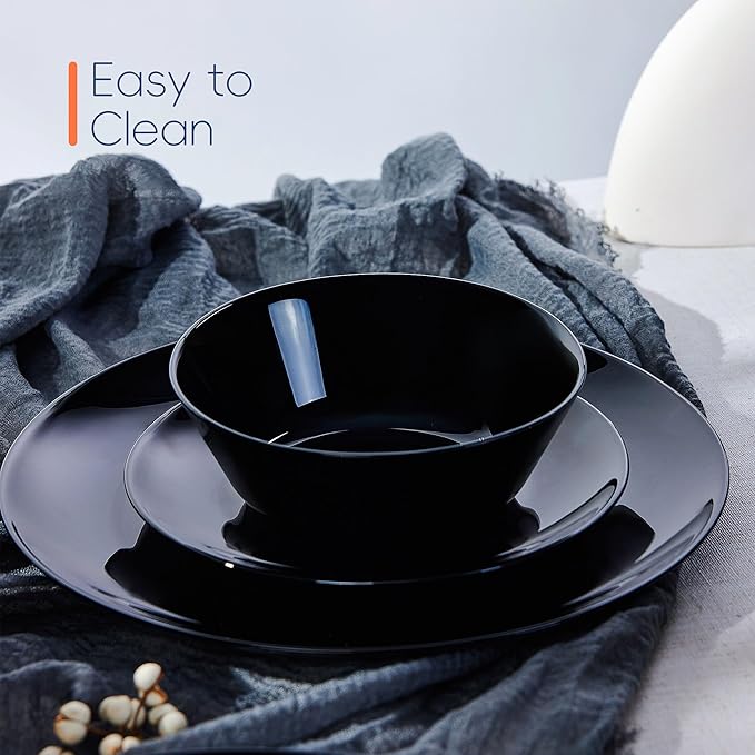 Dinnerware Sets for 4 LaGlint 12 Pieces Opal Glass Plates and Bowls Set Dishwasher and Microwave Safe Dish Dinning Ware Chip and Scratch Resistant Dishware Black