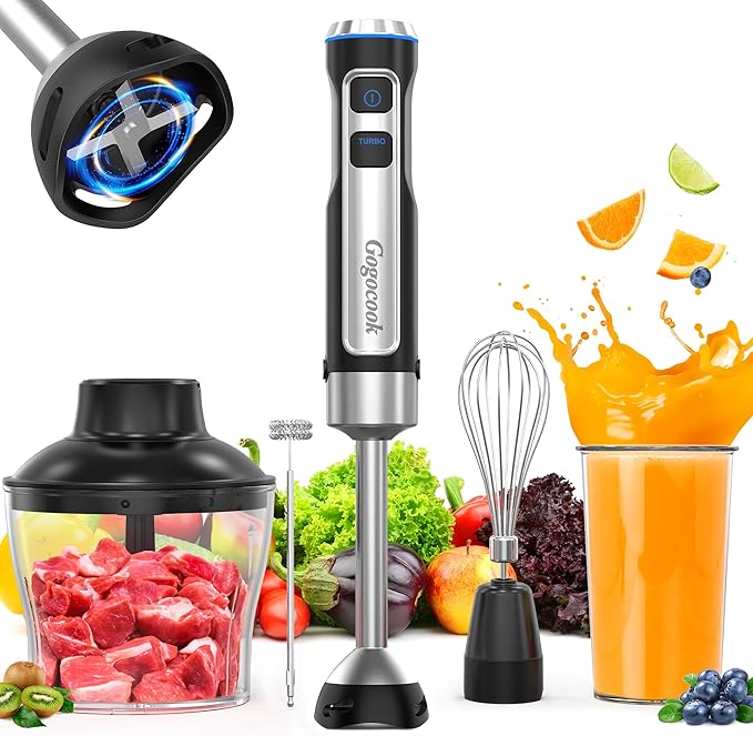 Immersion Blender 5 in 1 Hand Blender Electric Blenders Max 1000W Heavy Duty Motor 21 Speed &amp Turbo Mode Handheld Blender Milk Frother Egg Whisk 800ml Beaker 600ml Chopper Stainless Steel Bl