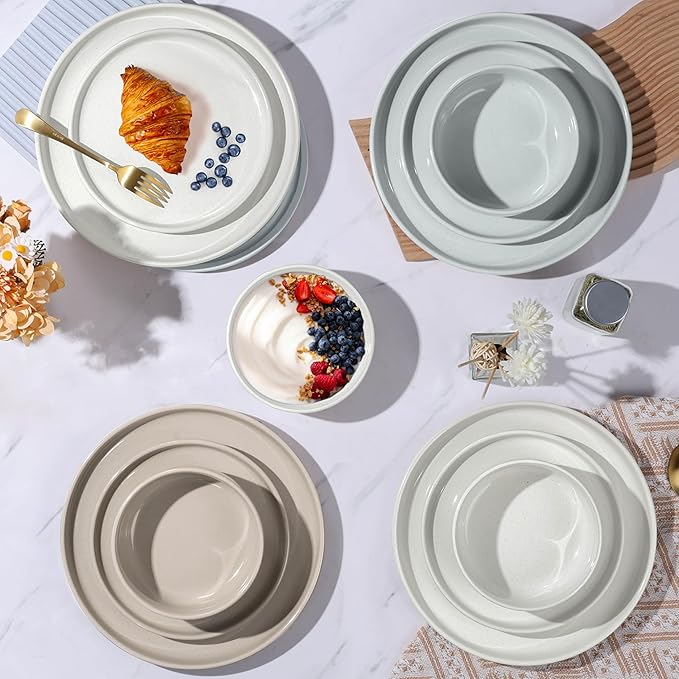 LIANYU 24 Pieces Dinnerware Sets with Pasta Bowls for 6 Stoneware Plates and Bowls Dish Set Ceramic Dinner Set for Salad Cereal Dinner Microwave &amp Dishwasher Safe Three-color