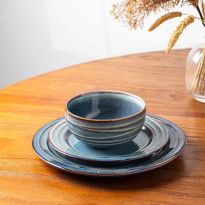 GBHOME Ceramic Dinnerware Sets12 pcs Embossed Elegant Stoneware Plates and Bowls Sets Housewarming Wedding Gift | Dishwasher &amp Microwave Safe | Dishes Set Service for 4