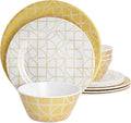 Gates Summer Bloom 12pc Dinnerware Set Gold 12 Pc Geometric Casual Round Piece