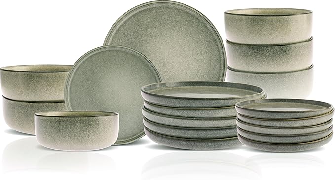 Karaca New Skal 18-Piece Dinnerware Sets for 6 People Modern Design Stoneware Dinner Set Kitchen Plates Bowls Reactive Glaze Dishwasher &amp Microwave Safe Dish Set