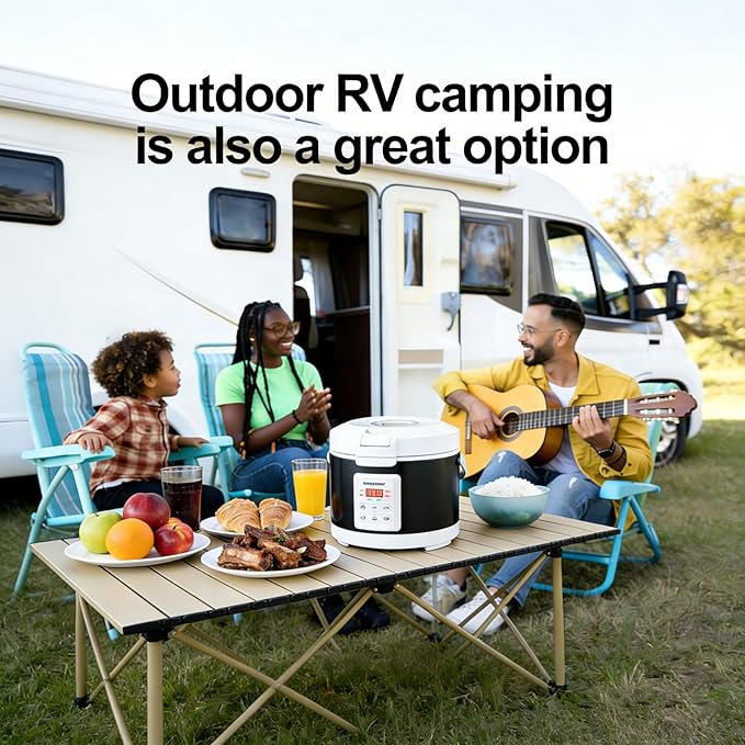 12V/24V/110V Rice Cooker 3L Portable Travel Multi-function For Car/Truck/Home Small Rice Stove with Steam Tray Cooking Heating and Keeping Warm Function Dark Blue (30AB)