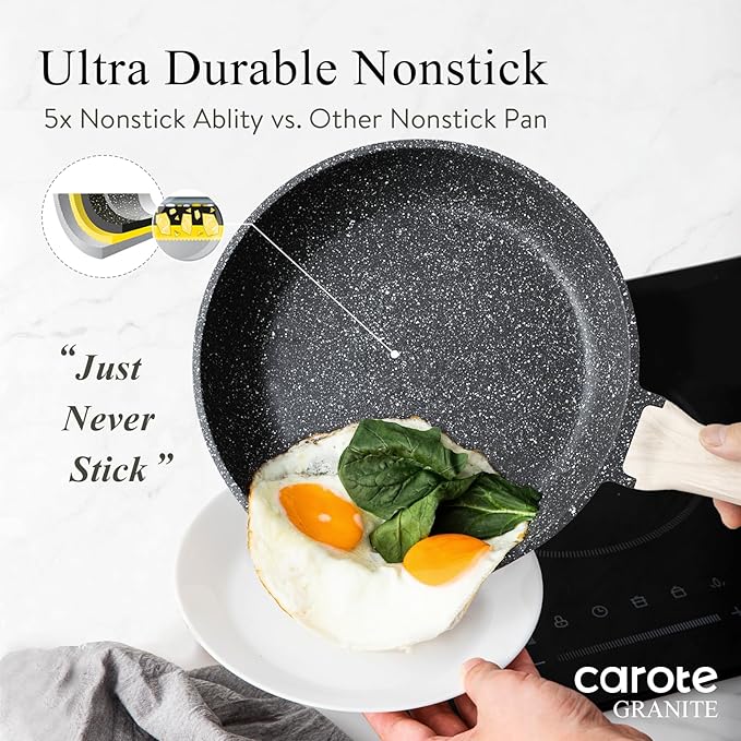 CAROTE 44pcs Pots and Pan Set Nonstick Cookware Sets Cooking Set Non Stick Induction Cook Ware with Bakeware Set Kitchen Knife Set