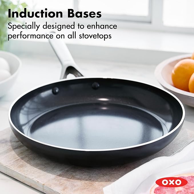 OXO Agility Series 12 Piece Cookware Pots and Pans Set Ceramic Nonstick PFAS-Free Induction SkilletsSaucepansLidsEven HeatingStainless Steel HandlesChip-Free RimsDishwasher &amp Oven SafeBl