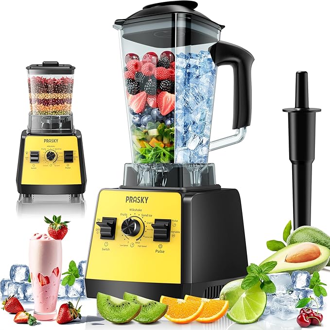Blenders for Kitchen Smoothie Blender 2400W/1000W Prasky Blender &amp Grinder Combo 25000 RPM High Speed 68oz BPA-Free Food Processor Countertop Blender for Smoothies Shakes &amp Food (Yellow