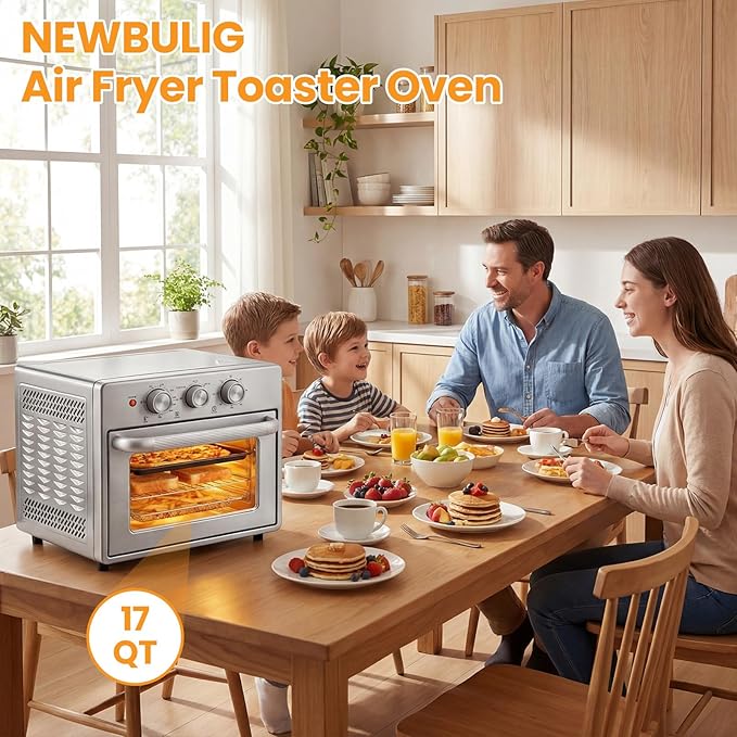 NEWBULIG 17QT Air Fryer Toaster Oven Combo 8-in-1 Multi-Function Air Fryer Large Capacity Countertop Convection Oven 450°F Fast Cooking 60 Min Precision Timer for Healthy Delicious Meals