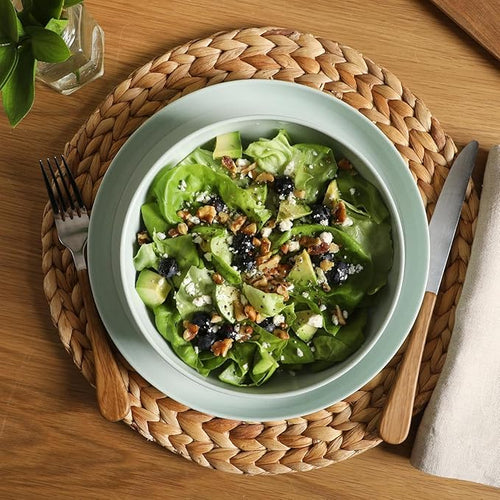 12 Piece Wheat Straw Melamine Dinnerware Set – Lightweight Plates and Bowls Service for 4 Durable &amp Dishwasher Safe (Green)