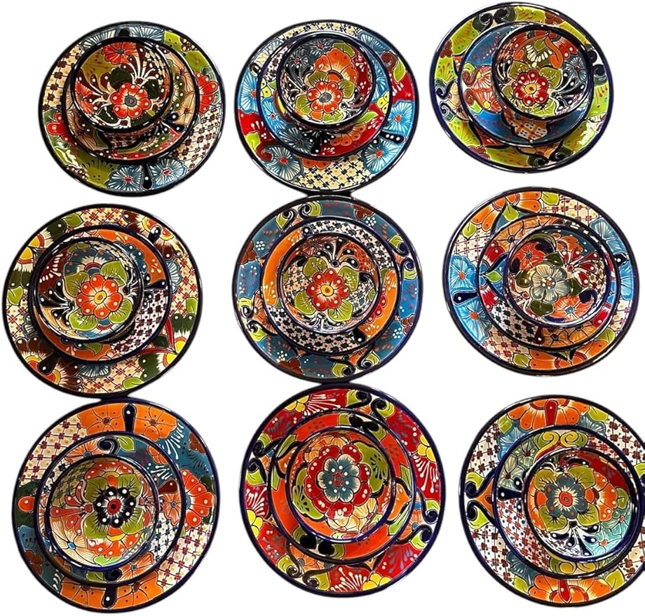 12 Piece Talavera Dinnerware Set | Handmade Mexican Pottery | Unique Floral Patterns