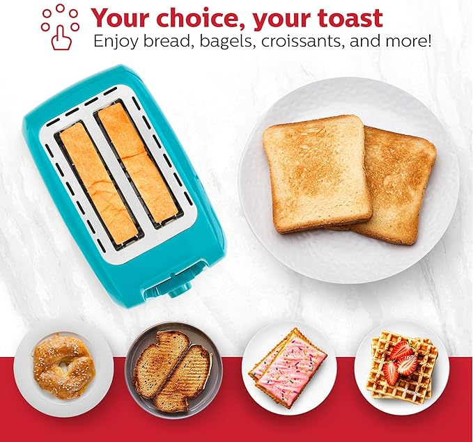 Holstein Housewares 2-Slice Toaster with 7 Browning Settings Extra-Wide Slots Reheat Defrost Cancel High-Lift Release Removable Crumb Tray – Compact Stainless Steel Teal