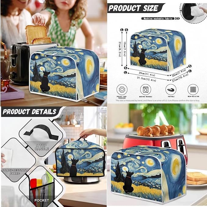 Starry Night Dog Reusable Toaster Cover Juicer Blender Cover Slow Cooker Cover Set Crock Pot Cover Bread Machine Dust Cover Fits for Most Standard 4 Slice ToastersHome Decoration (Blue)