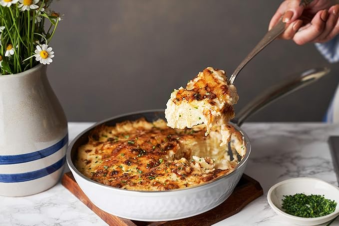 Luxurious Non-Stick Ceramic 12 Inch White Hammered Pan with Lid Lightweight Scratch-Resistant Dishwasher Safe Oven Safe up to 500°F Suitable for All Stove Types