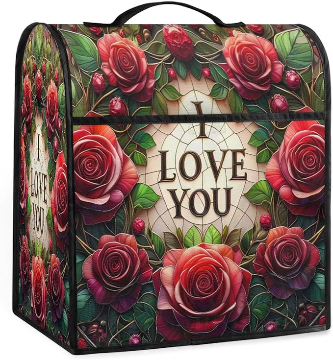 cfpolar Kitchen Aid Mixer Cover Compatible with 6-8 Quarts Flower Red Rose Stand Mixer Cover Kitchen Aid Mixers Accessories Appliance Organizer Bag Dust Covers with Zipper Pocket