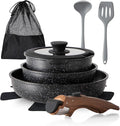 10 Pcs Pots and Pans Set Non Stick Nonstick Kitchen Cookware Sets Detachable Handle Induction Pots and Pans Set with Removable Handle RV Cookware Set for Camping Oven Safe PFOS PFOA Free Black
