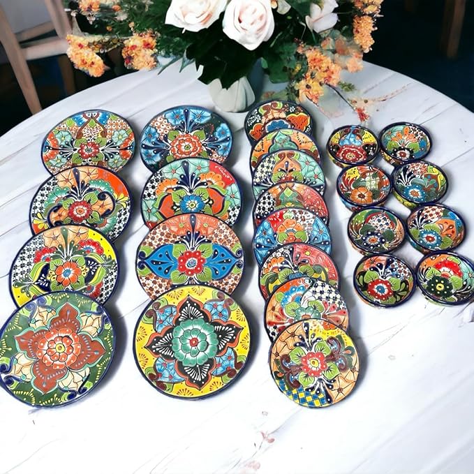 Talavera Dinnerware Set – 24 Piece Hand-Painted Mexican Ceramic Set – Seats 8