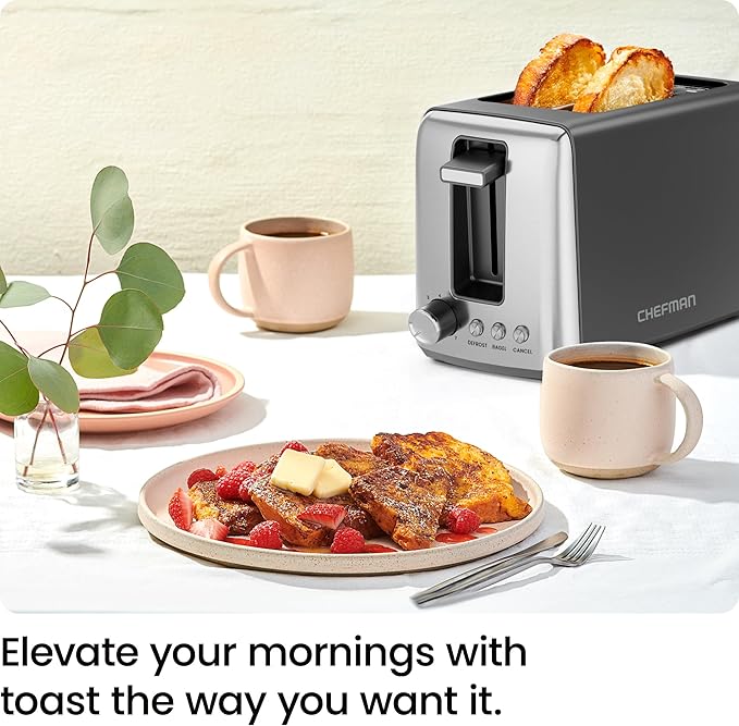 Chefman 2 Slice Toaster 7 Shade Settings Removable Crumb Tray Thick Bread and Bagel Toaster with Defrost and Cancel Buttons – Black