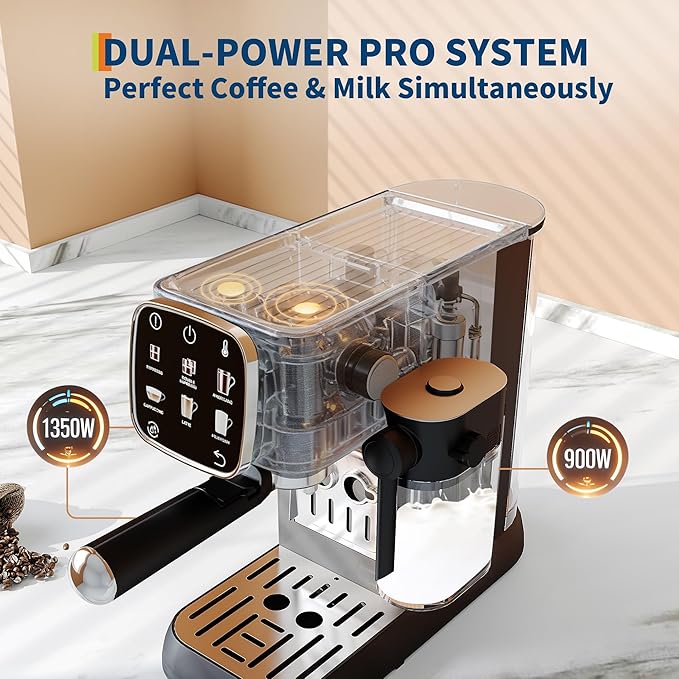 20 Bar Professional Italian coffee Machine – Fully Automatic Coffee Maker with Milk Frother – Touchscreen Control – Adjustable Temperature – Quick Heating – Stainless Steel – Black
