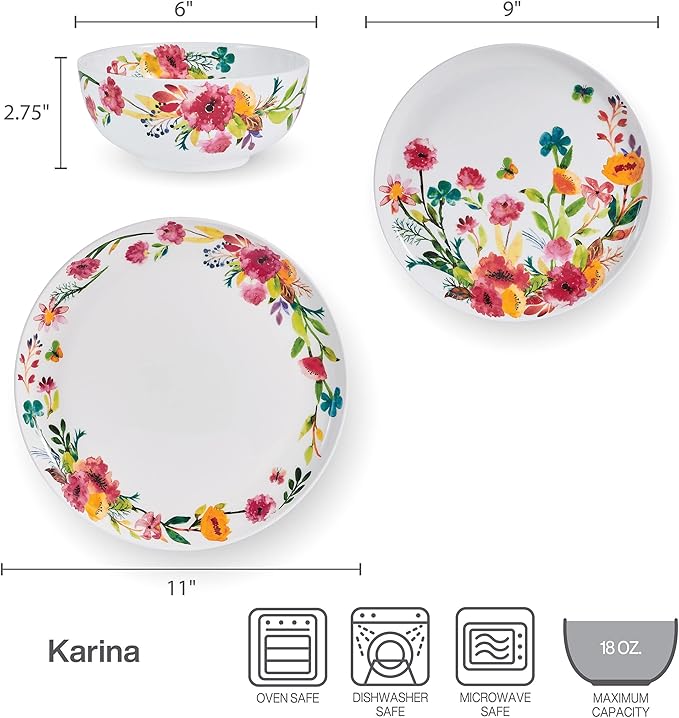 Mikasa Karina Bone China Lightweight Chip Resistant 12 Piece Dinnerware Set Service for 4