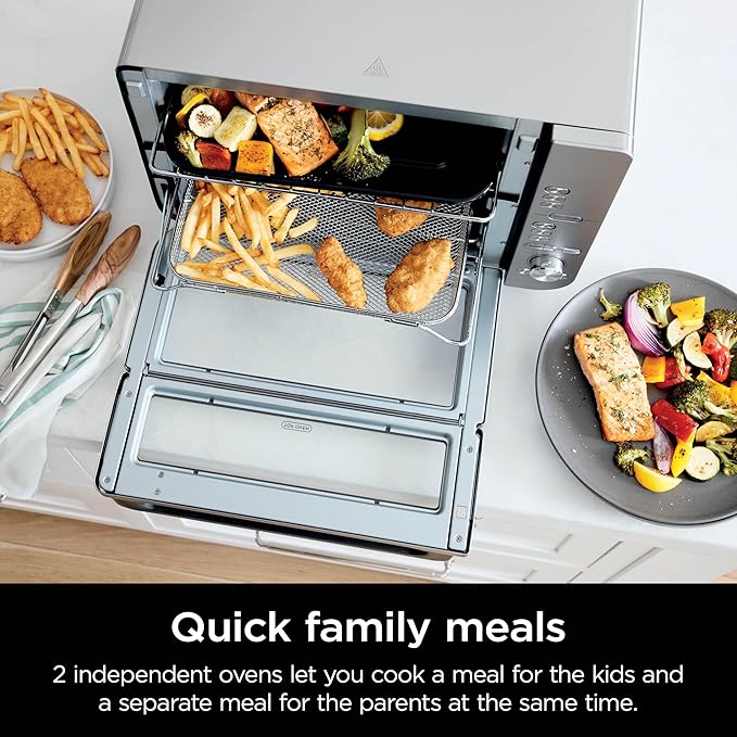 Ninja Air Fryer &amp Toaster Oven Combo with Thermometer| Double Stack XL | 12-in-1 | Smart Finish &amp DualZone Technology Cook 2 Meals at Once | Air Fry Bake Broil Reheat | Stainless Steel | DC