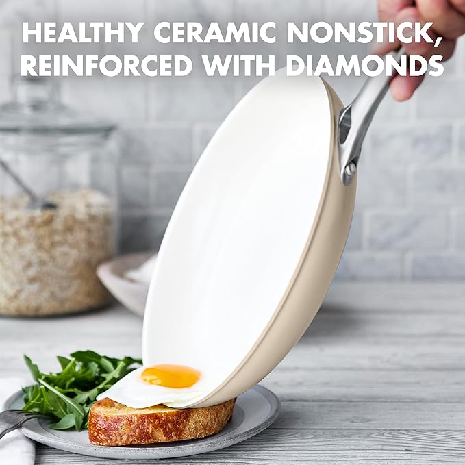 GreenPan Padova Hard Anodized Healthy Ceramic Nonstick 17 Piece Cookware Set PFAS-Free Induction Dishwasher Safe Oven Safe Taupe