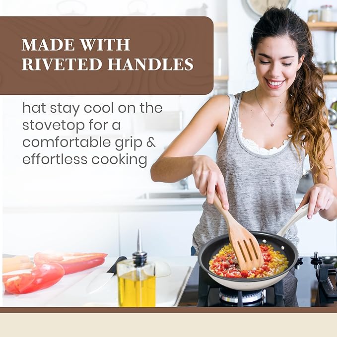 Non Stick Frying Pans - Tuxton Home Concentrix 2-Piece Stainless Steel Pan Set - Stove &amp Oven Compatible 8-inch &amp 11-inch Ceramic Frying Pan with Riveted Handles - Cayenne Red Nonstick Pan Set