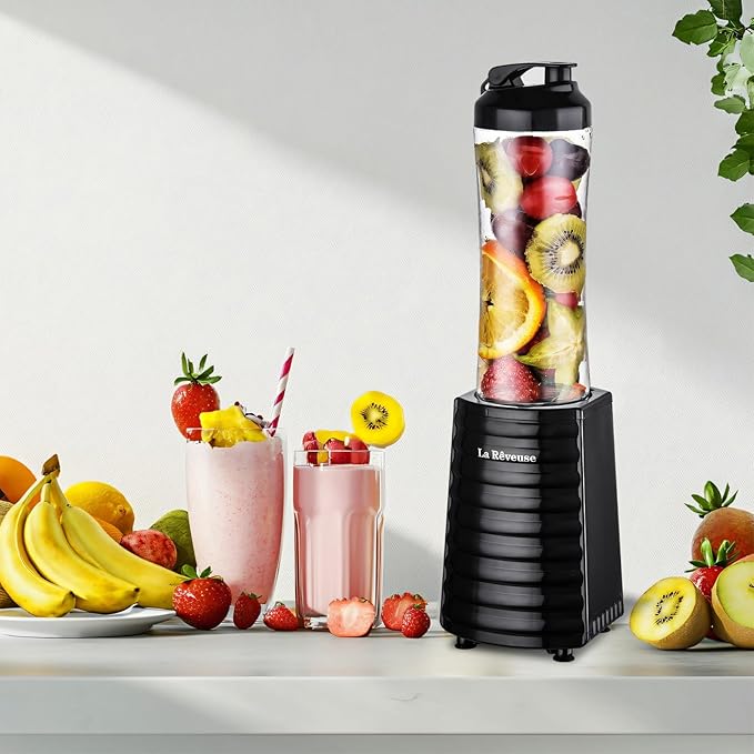 La Reveuse Smoothies Blender 300 Watt with 18 oz BPA-free Portable Travel Sports Bottle (Black)