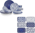 vancasso SELENE Plates and Bowls Set for 4 12 Pieces Dinnerware Sets 8.5 Inch Rectangular Salad Plates Set of 6 Ceramic Salad Plates for Sushi Dessert Appetizer