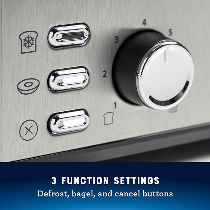 Oster 4 Slice Toaster With 7 Browning Settings Extra Wide Slots For Bagels and Special Breads Removable Easy-to-Clean Crumb Tray Cancel/Defrost/Bagel Stainless Steel