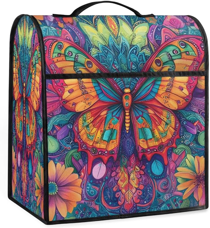 Kitchen Aid Mixer Cover Animal Butterfly Color Flowers Stand Mixer Cover Compatible with 6-8 Quarts Stand Mixers Dust Covers with Zipper Pocket Foldable Washable Kitchen Aid Organizer Bag