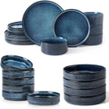 Famiware Dinnerware Set for 4 (12 Piece) and 8.25 Paste Bowl Set (4 Piece) and 4oz Dipping Bowl Set (6 Piece) - Star Stoneware Dishes - Nebulas Blue