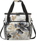 Gray Gold Marble Floral Coffee Maker Carring Bag Large Insulated Storage Organizer Case Tote Bags with Shoulder Strap for Travel Work Picnic