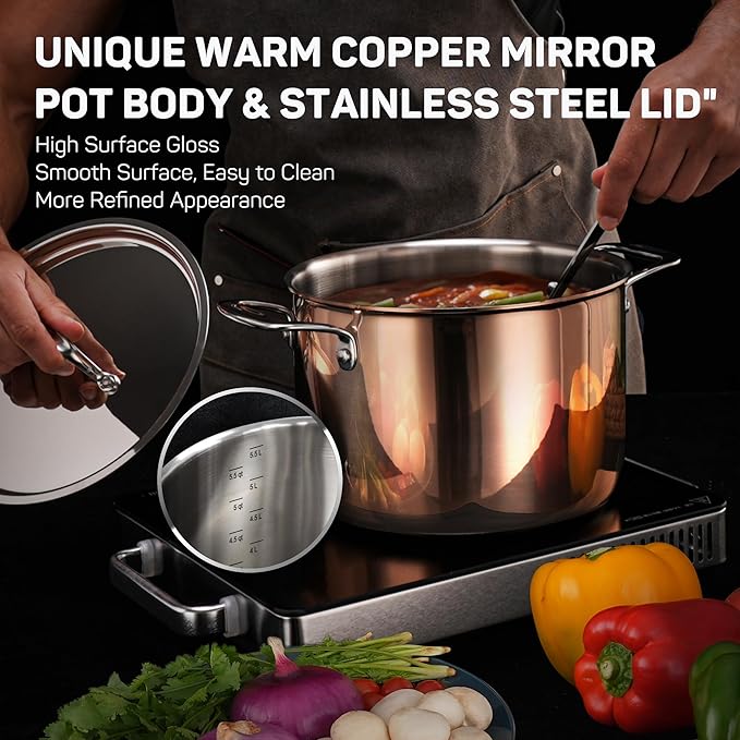 Whole Tri-ply 18/10 Stainless Steel Cookware Set 10 Pcs Elegant Copper Pots and Pans Set Induction Cookware Frying Pans Saucepans &amp Stock Pot with Lid Ideal Gift for Wedding Housewarming