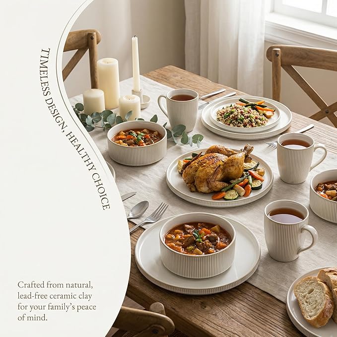 Ceramic Dinnerware Sets of 4 12 Pieces Plates and Bowls Sets for kitchen Oven Microwave and Dishwasher Safe