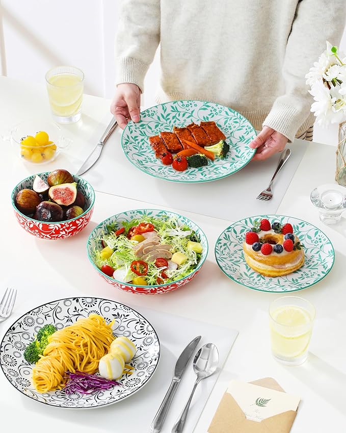 vancasso SELENE Plates and Bowls Set for 6 24 Pieces Dinnerware Sets Mircowave and Dishwasher Safe Dishes Set Porcelain Muted Dinnerware