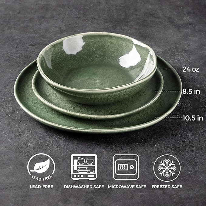 AmorArc Ceramic Dinnerware SetsHandmade Reactive Glaze Stoneware Plates and Bowls SetsHighly Scratch Resistant | Dishwasher &amp Microwave Safe Dishes SetService for 4 (12pc)