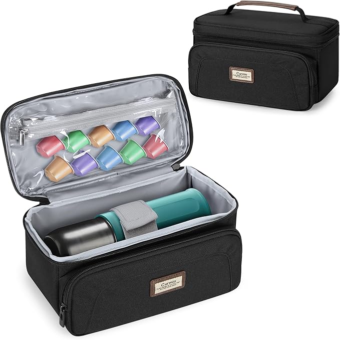 CURMIO Carrying Case Compatible with OutIn Nano Portable Electric Espresso Machine Camping Coffee Maker Travel Bag with Pockets for Capsules and Accessories Black