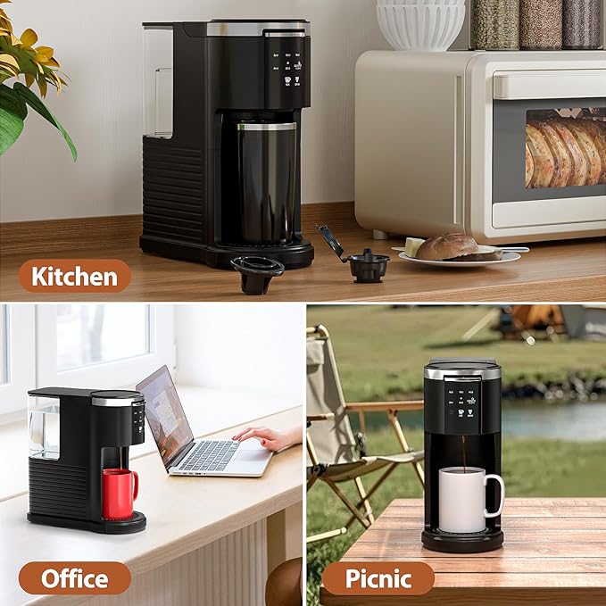 WAA Single Serve Coffee Maker 2 in 1 Coffee Machine for Capsule &amp Ground Coffee 6 to 14oz Brew Size 40oz Removable Reservoir Coffee Brewer with Auto Shut-off Self-Cleaning Memory Function B