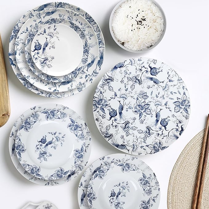 ceramic plate set for 4 24 piece bone china dinnerware set blue and white floral bird porcelain dishes sets for wedding housewarming hotel